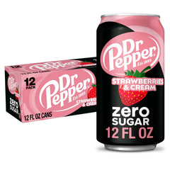 Dr Pepper Zero Strawberries and Cream can, front view, a refreshing choice for any meal.