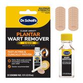 Dr. Scholl's Clear Away bottle with fast-acting plantar wart remover liquid.