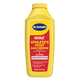 Dr. Scholl's Odor-X foot powder tin close-up for daily protection.
