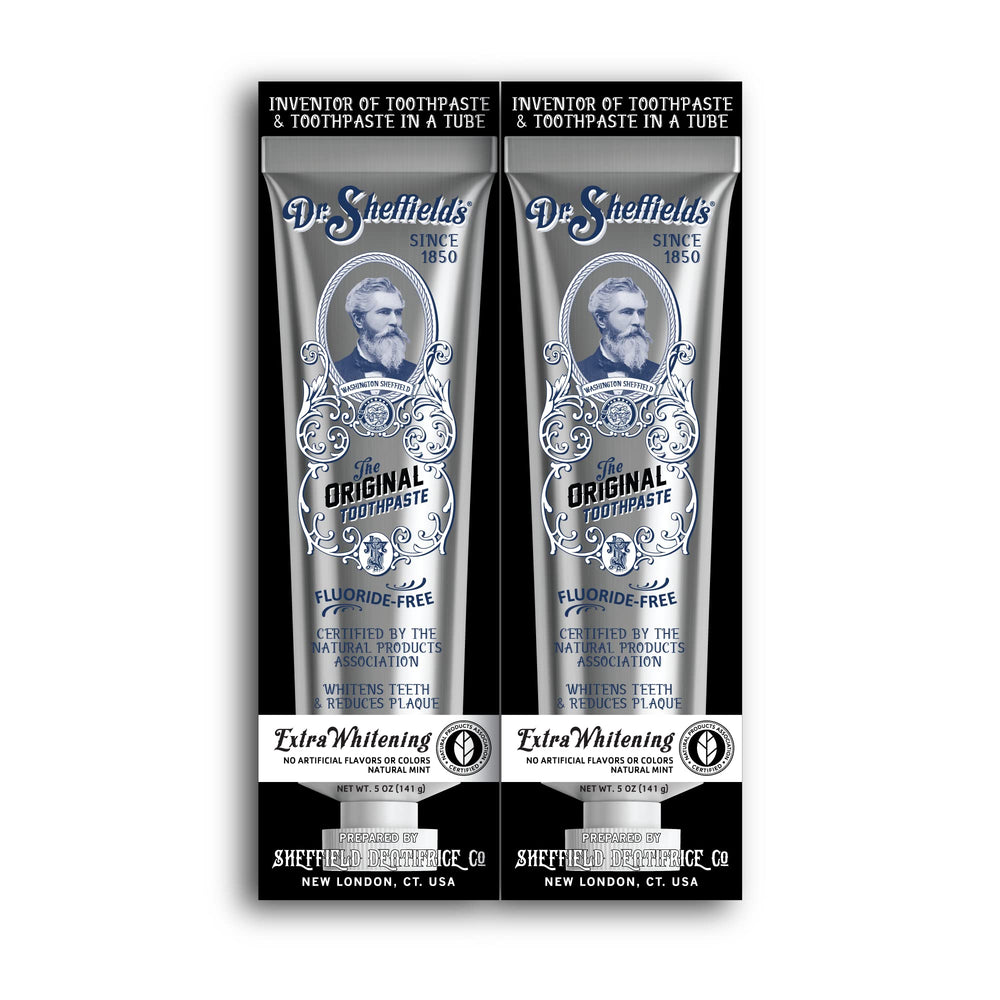 Dr. Sheffield's Extra-Whitening toothpaste tube front for daily brushing
