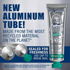 Dr. Sheffield’s natural toothpaste ingredients label highlights a certified natural formula.