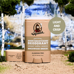 Apply Dr. Squatch Birchwood Breeze deodorant with a smooth swipe-on feel.