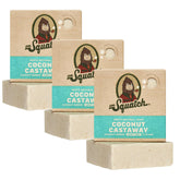 Dr. Squatch Coconut Castaway bar front view highlighting natural oils for a refreshing cleanse.