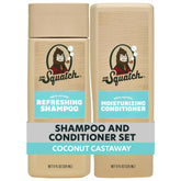 Dr. Squatch Coconut Castaway shampoo bottle highlights natural ingredients for silky hair.