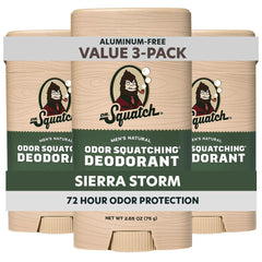 Dr. Squatch Mountain Meadow deodorant 3-pack front view for natural odor protection.