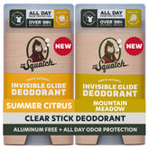 Dr. Squatch Invisible Glide front bottle with aluminum-free, all-day freshness.