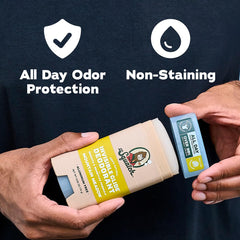 Side view of Dr. Squatch Invisible Glide bottle highlighting smooth glide and stain-free wear.