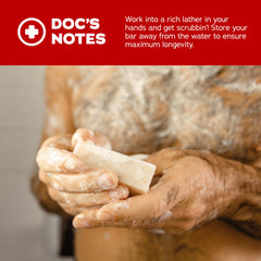 Dr. Squatch coconut oil, shea butter, and kaolin clay nourish skin.