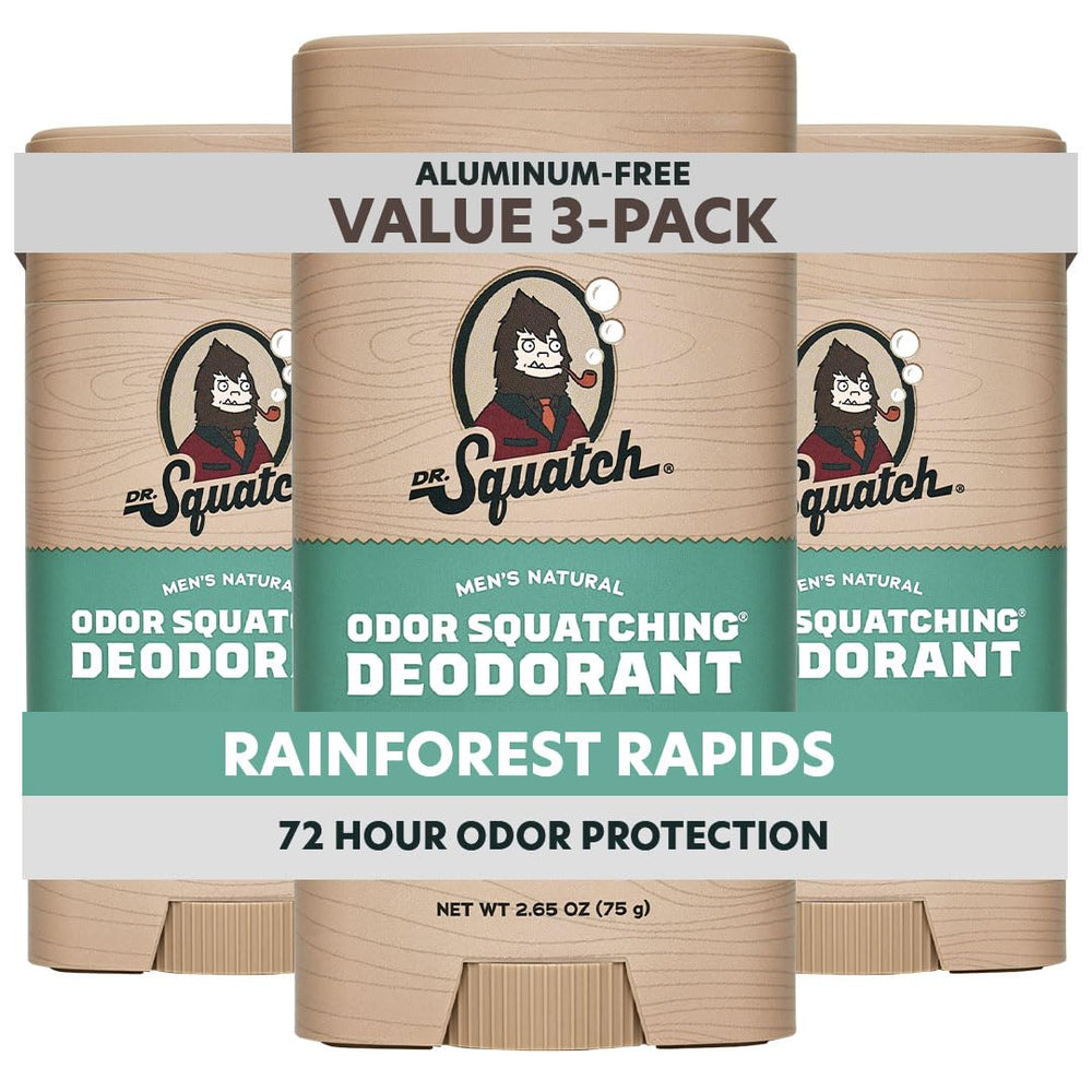 Dr. Squatch Rainforest Rapids 3-pack deodorant box for all-day freshness.