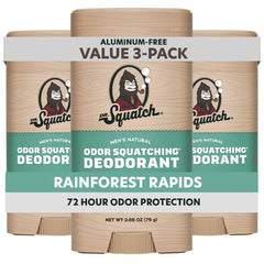 Dr. Squatch Rainforest Rapids 3-pack deodorant box for all-day freshness.