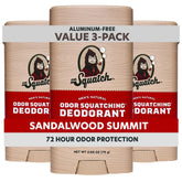 Dr. Squatch Sandalwood Summit deodorant stick 3-pack front view with lasting protection.
