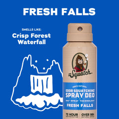 Dr. Squatch spray deodorant bottle angled view highlights quick-dry formula