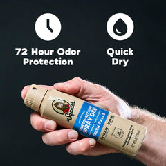 Dr. Squatch spray deodorant bottle close-up with Fresh Falls label