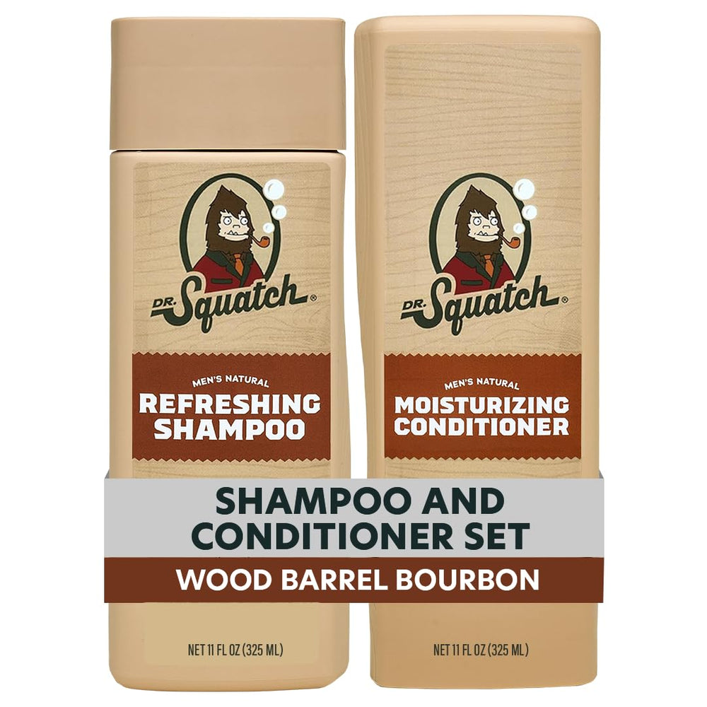 Dr Squatch Wood Barrel Bourbon shampoo bottle for natural cleansing and strong hair