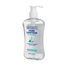 Dr. Talbot's fragrance-free sanitizer label close-up highlighting 75% ethanol content.