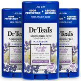 Dr Teal's aluminum-free deodorant Lavender Vanilla 3-pack on display, long-lasting odor control