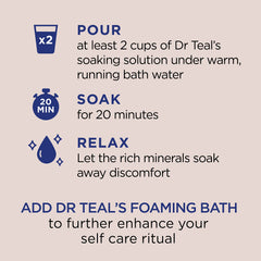 Dr Teal's bath salt being poured into water for relaxation.