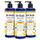 Dr Teal's Body Lotion lemon prebiotic lemon balm front view showing bottle and label benefits