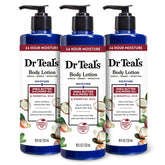 Dr Teal's Body Lotion bottle with shea and almond delivers deep hydration.