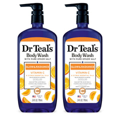 Dr Teal's Body Wash bottle on a bathroom shelf for a refreshing cleanse.