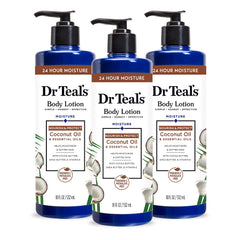 Dr Teal's coconut oil body lotion pack of 3 bottles for hydration.