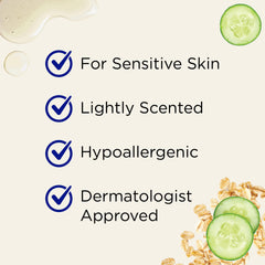 Colloidal oatmeal and cucumber extract soothe sensitive skin during soak.