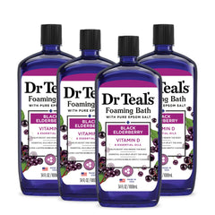 Dr Teal's elderberry foaming bath bottle with a soothing scent for a calming soak.