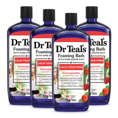 Dr Teal's Foaming Bath with Ashwagandha bottle for calm mind and relaxation.