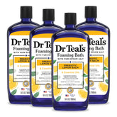Dr Teal's Foaming Bath bottle pour highlights easy dispensing and a refreshing lemon scent.