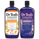 Dr Teal's foaming bath bottle with epsom salt promotes skin refresh and calm.