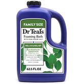 Dr Teal's foaming bath bottle with eucalyptus and spearmint for a relaxing soak.