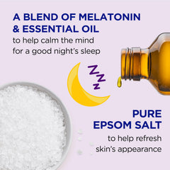 Dr Teal's Sleep Soak label highlighting melatonin and essential oil blend for peaceful wind-down.