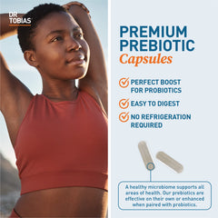 Dr. Tobias Prebiotics bottle on kitchen counter for everyday routine.