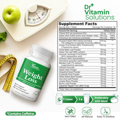 Close-up of DR VITAMIN SOLUTIONS tablets highlighting easy daily use and appetite control