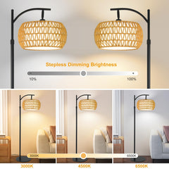 DRAWNCAT Boho Rattan Floor Lamp arc showcases modern farmhouse silhouette