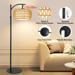DRAWNCAT Boho Rattan Floor Lamp shade in fabric offers versatile decor