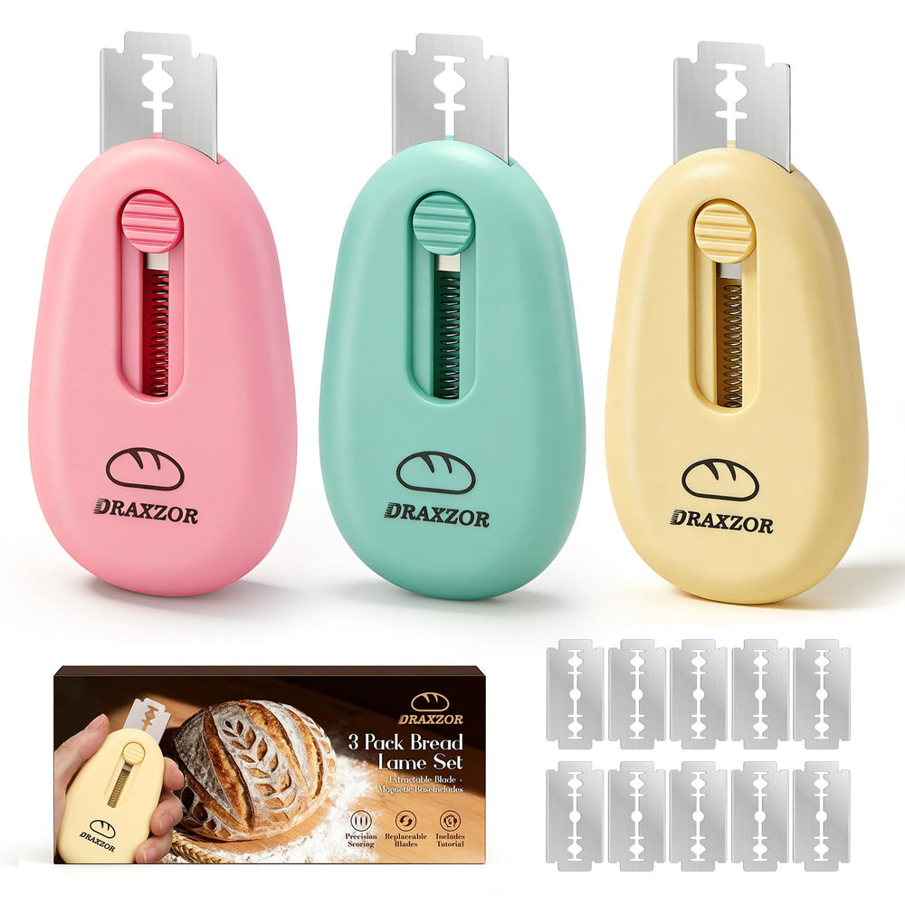 DRAXZOR bread lame 3-pack for precise dough scoring on artisan loaves