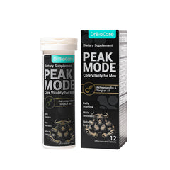 DrBioCare Peak Mode Core Vitality bottle with berry effervescent tablets for steady daily energy.