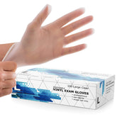 Dre Health powder-free clear vinyl gloves front view for everyday tasks