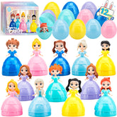 DREACAREFT 12PCS princess Easter eggs with prefilled dolls for egg hunts.