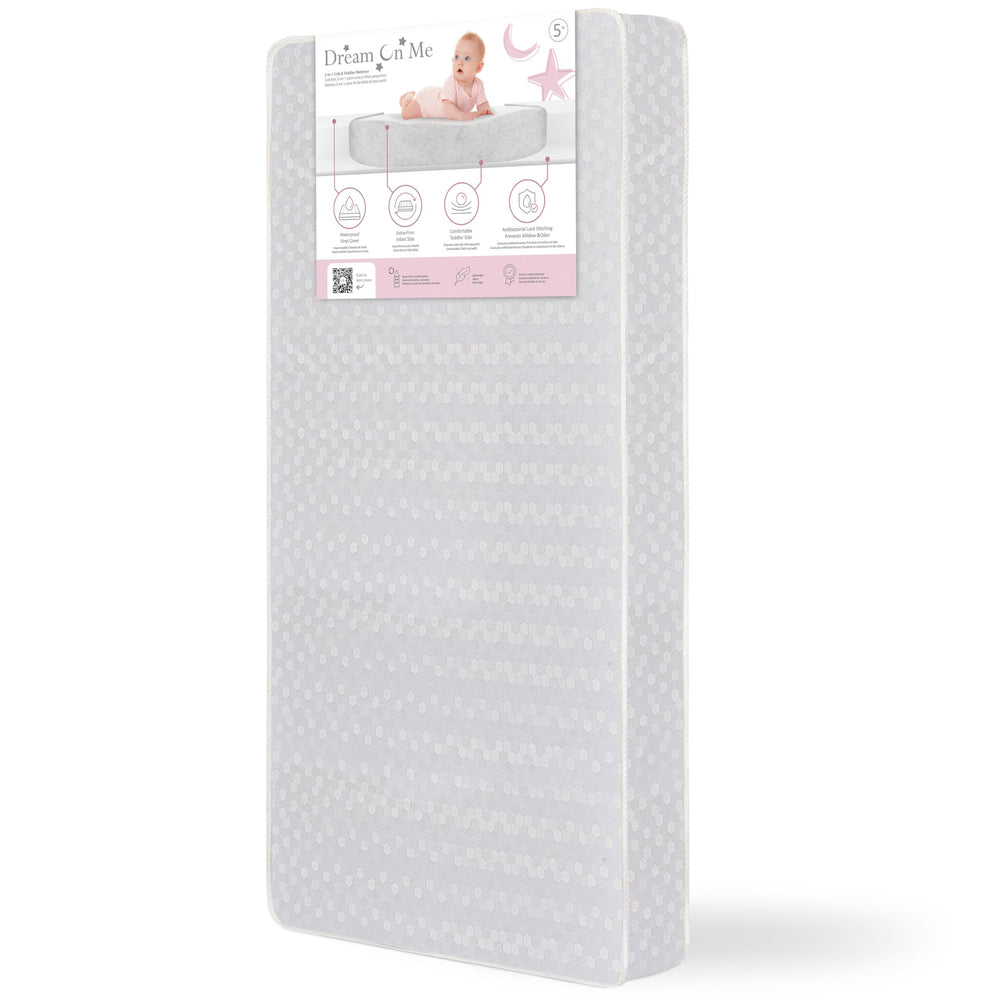 Dream On Me Honeycomb orthopedic mattress closeup of waterproof cover and easy-clean surface