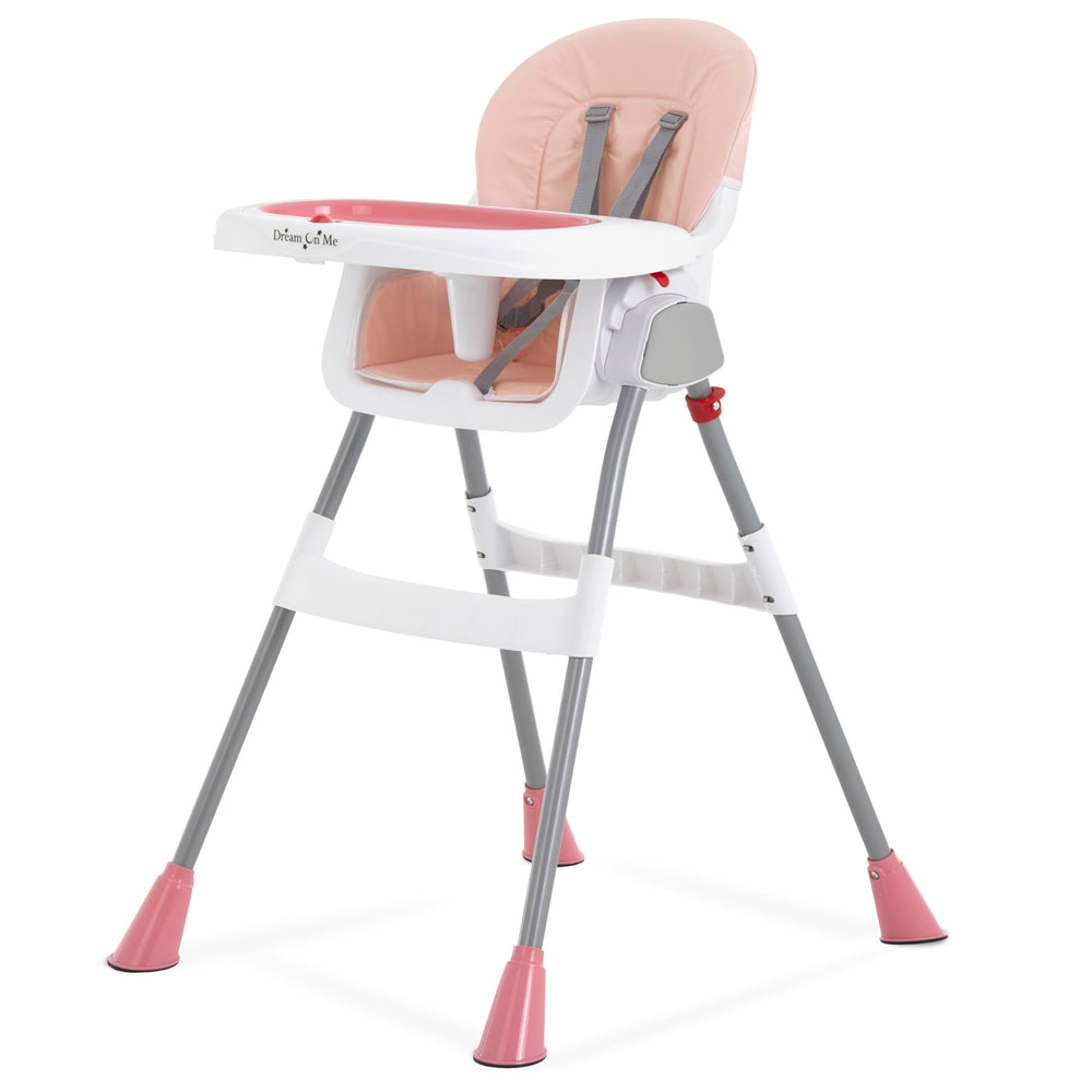 Dream On Me TableTalk 2-in-1 folded high chair for compact storage.