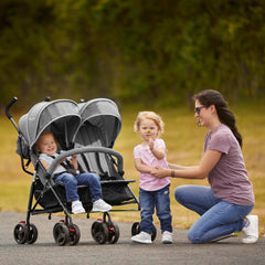 Dream On Me Volgo Twin Stroller rear view showing back pockets and storage.