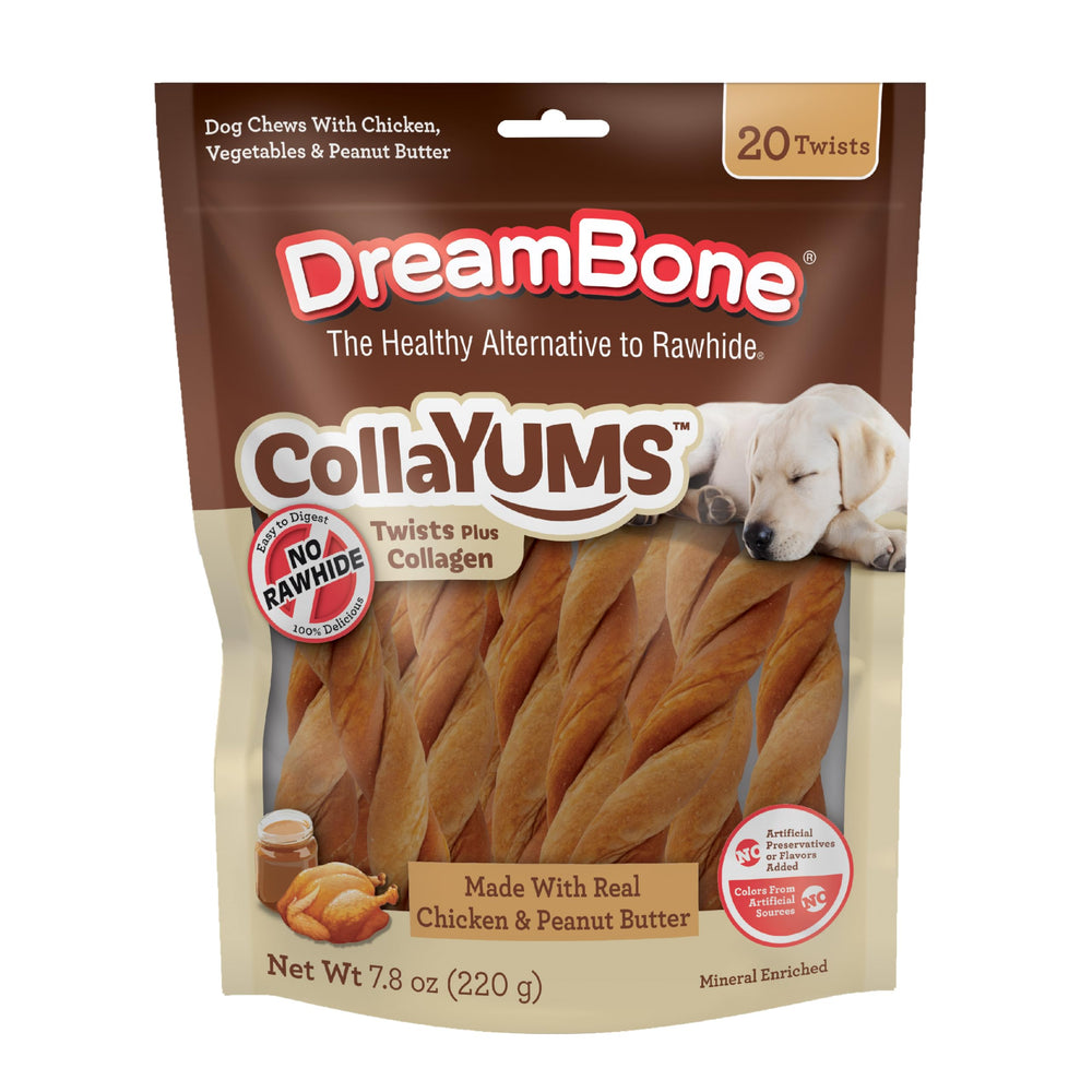 DreamBone CollaYUMS Twists, boîte 20 unités, favorise la mastication sans cuir brut
