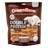 DreamBone packaging for Double Protein Chews showing rawhide-free design