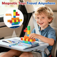 Dreamon baseplate-style magnetic blocks in a metal tin for on-the-go building.