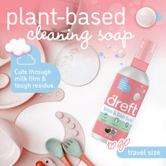 Dreft Bottle and Dish Soap label view shows fragrance-free formula for gentle cleaning.