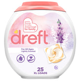 Dreft Pacs lavender baby clothes close-up; gentle washing for sensitive skin.