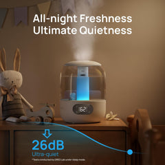 Dreo ultrasonic humidifier producing fine mist without dampness