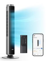 DREO Tower Fan front view showing slim chassis and 42-inch height for wide cooling